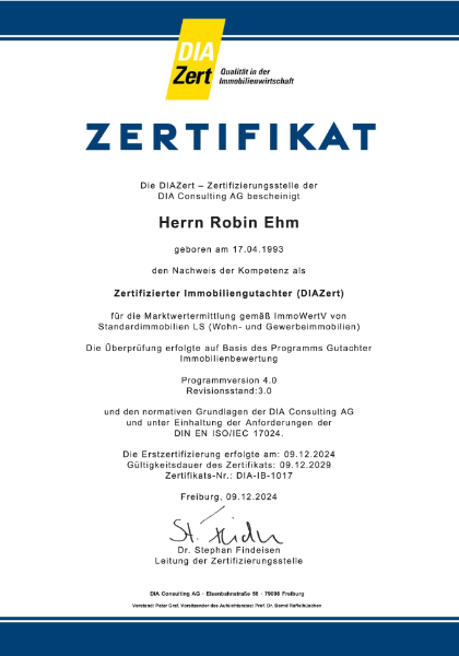 Gutachter Zertifikat